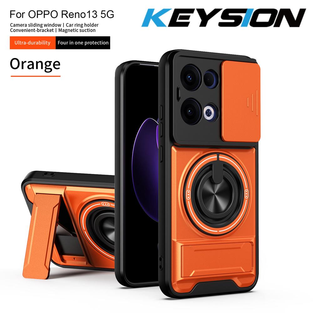 KEYSION Магнитный чехол для телефона OPPO Reno13 Pro 5G Reno13 F 5G Защита камеры со сдвижной крышкой Вертикальная подставка Кольцо Ударопрочный чехол