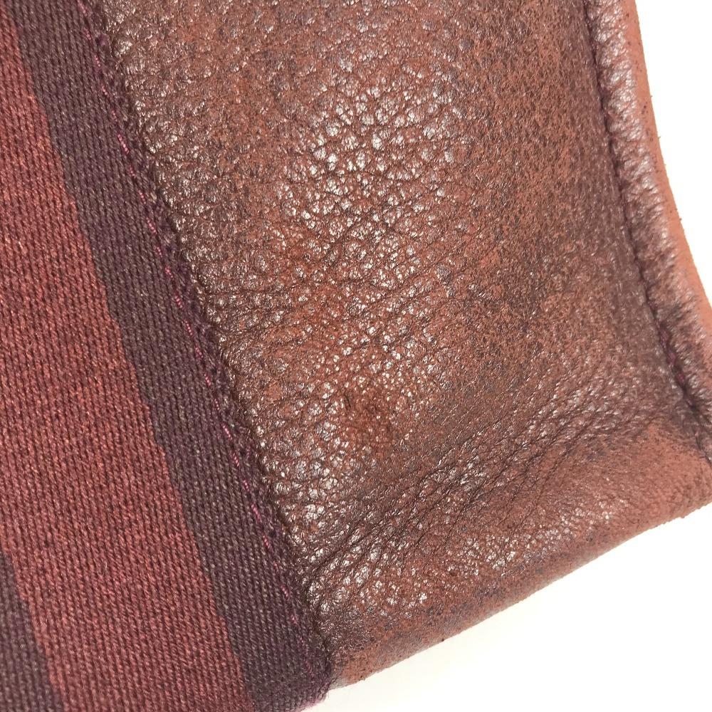 HERMES Half Leather Fourre ToutPM Tote Bag Hand Bag Leather/Canvas wine-red