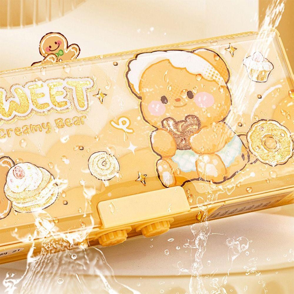 Double Layer Pencil Case with Combination Lock Pen Bag Cartoon Stationery Organizer  School Office