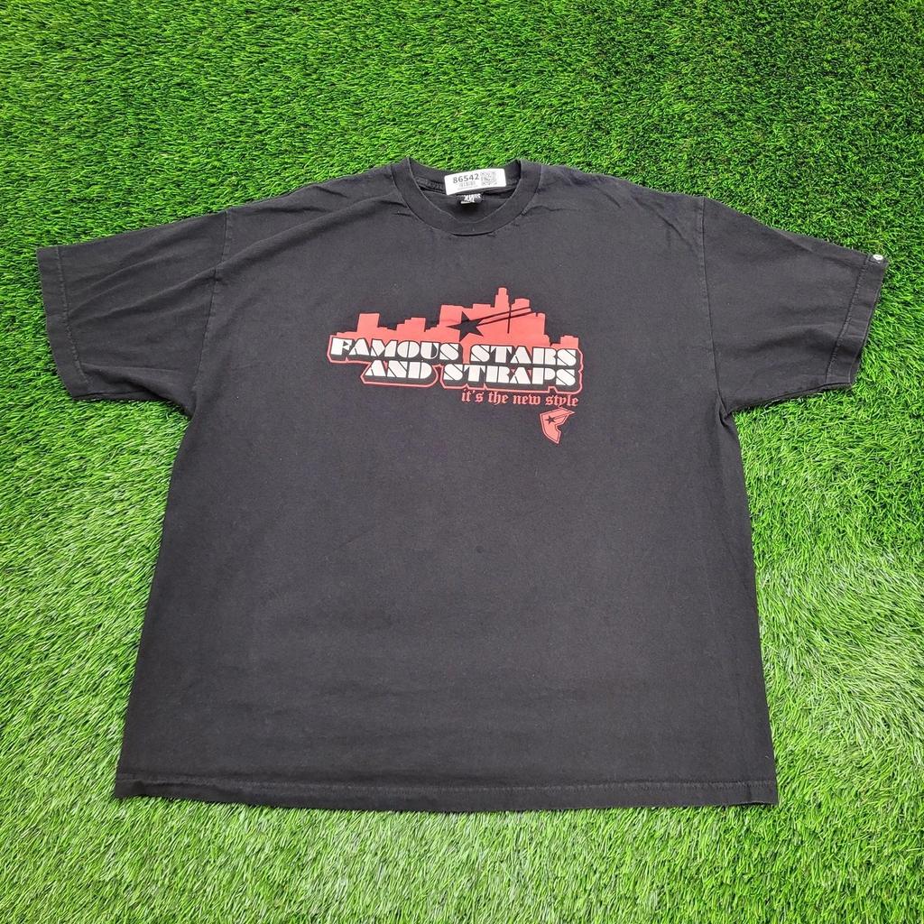 Винтажная рубашка Y2K Famous-Stars-And-Straps 2XL 25x29 Черная