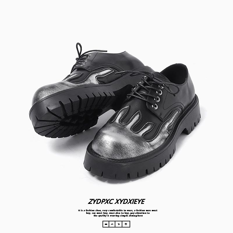 Crowd Flame Design Толстая подошва Модные туфли 2024 Весна и Осень Новые Ретро и Изношенные Цветные Повседневные Большие Кожаные Туфли