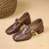 Mary Jane Shoes Women's Autumn New Brown Retro Small Leather Shoes Temperament Thick Heel One-word Buckle Single Shoes