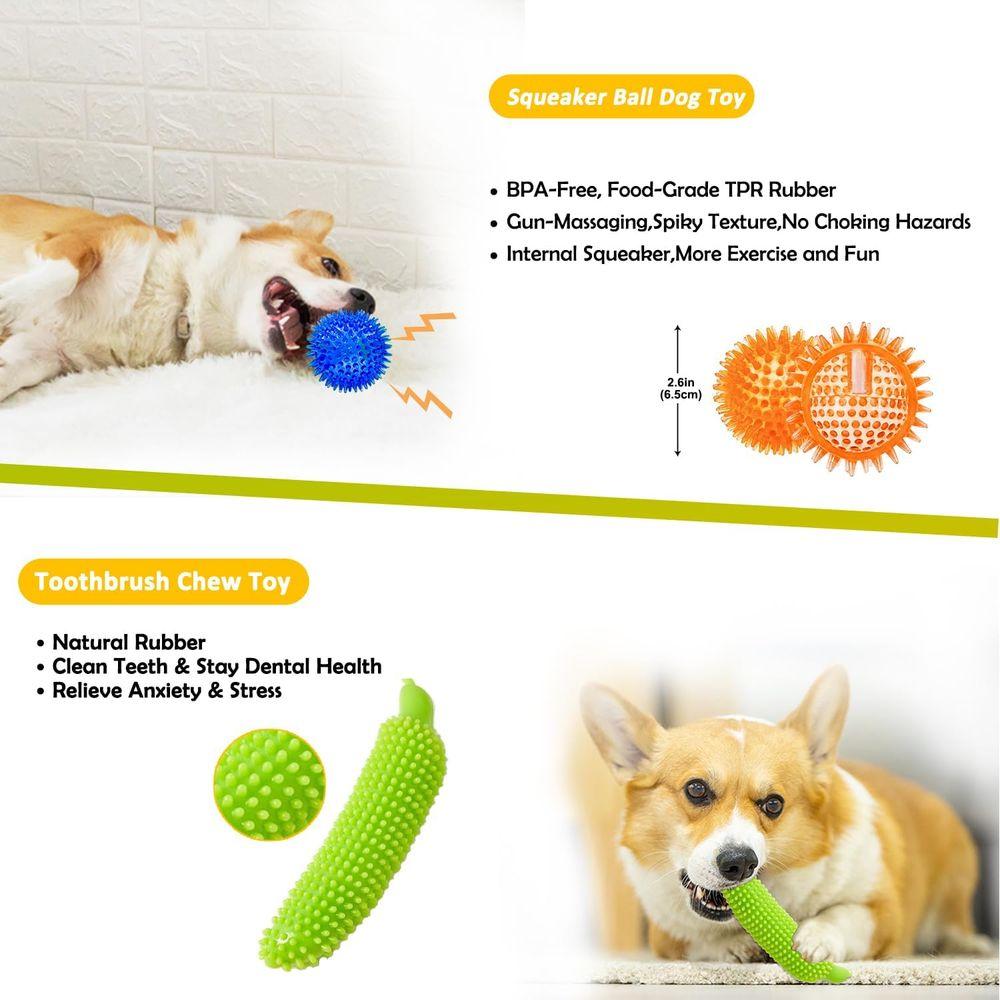 Dog Toys 25 Pack for Puppy Chewing and Teeth Cleaning, Plush Toys, Squeaky Balls, Tug o War, Rope Toys for Small Dogs