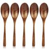 YFWOOD 5-Piece Set of 20cm Natural Wood Spoons with Genuine Lacquer Finish, Dinner Spoons with Medium-Long Handles, Wood Cutlery for Soup, Curry, and