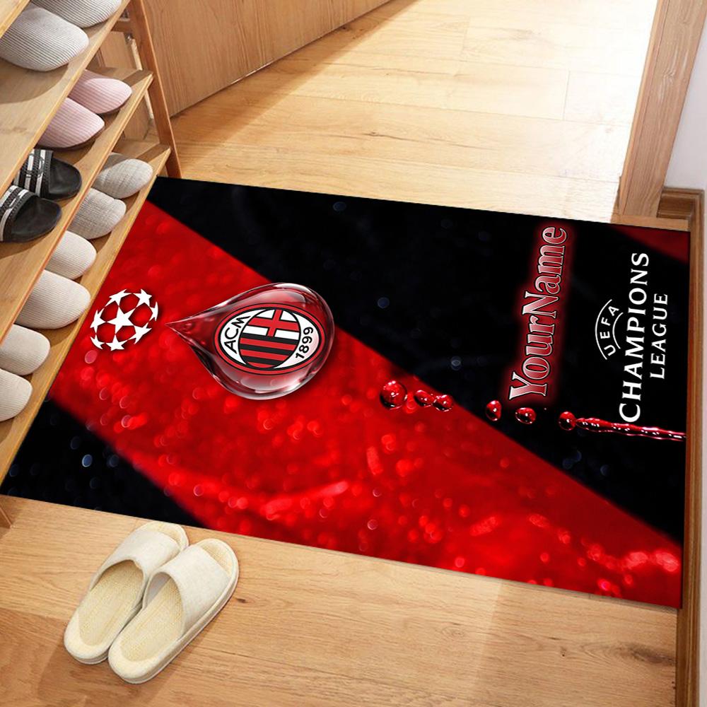 Ac Milan Customize Text Floor Rug Office Rug Design for Game Room Balcony Dining Room Entryway Antislip Carpet Decorate Offices Gift for Festivals