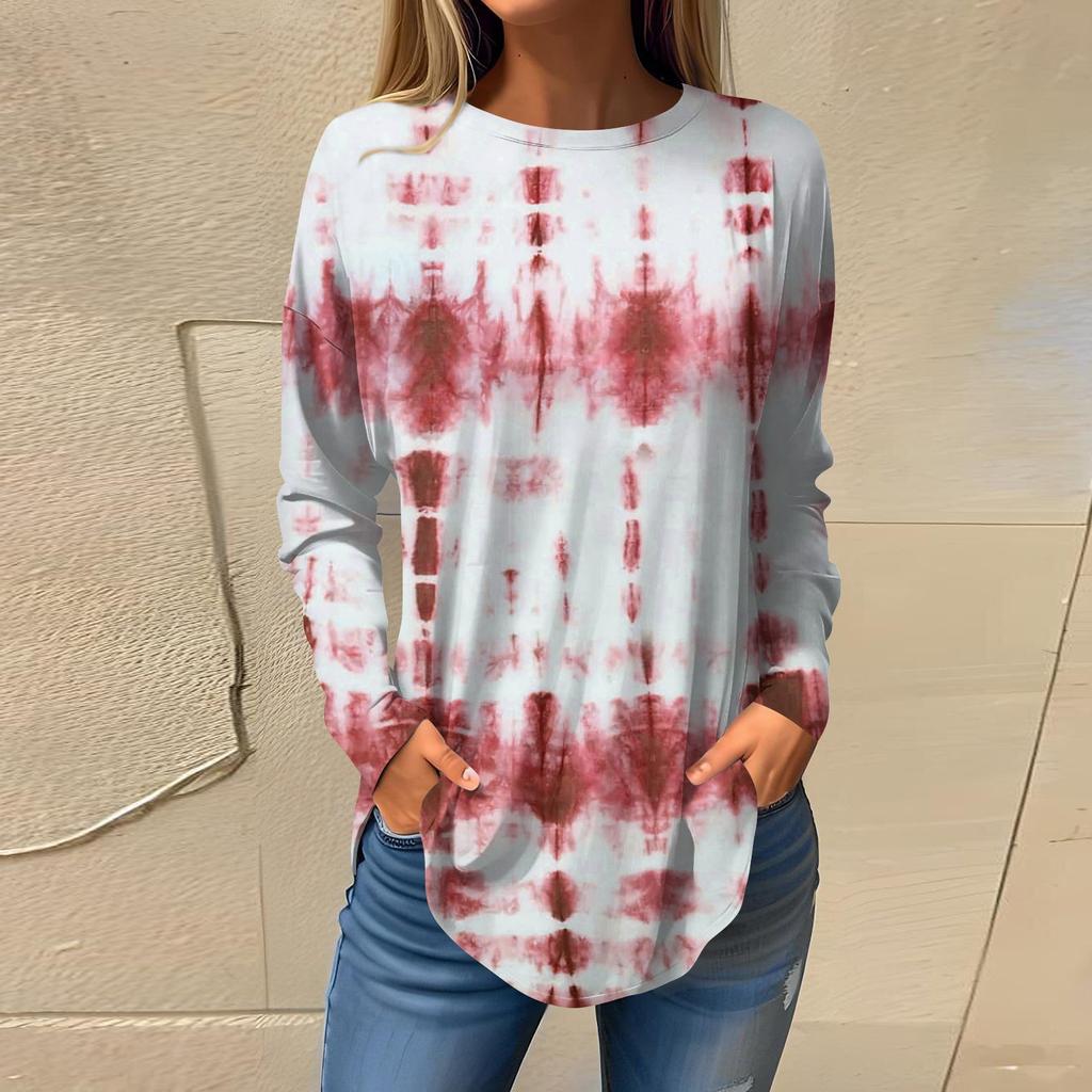Tee Shirts For Women Fall Casual Long Sleeve Shirts Sweatshirt Geometric Stitching Printing Top Pullover