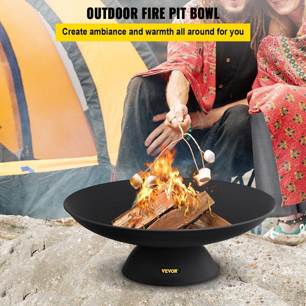 Fire Pit Bowl, 30-Inch Deep Round Cast Iron Fire Bowl, Wood Burning for Outdoor Patios, Backyards & Camping Uses, with A Stable Bowl Designed Base and