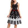 Женское винтажное платье 1950-х годов без рукавов, миди-платье с принтом нотного листа, ретро коктейльное платье-свинг А-силуэта, вечернее платье для танцев для чаепития