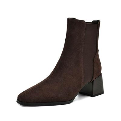 Зимние ботинки челси из коровьей замши с квадратным носком и толстым каблуком, размер 43, женские элегантные ботильоны в стиле ретро