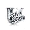 Bamoer Authentic 925 Sterling Silver Vintage Letter A To Z Zircon Bead Charms Fit Original Charm Bracelets DIY Jewelry