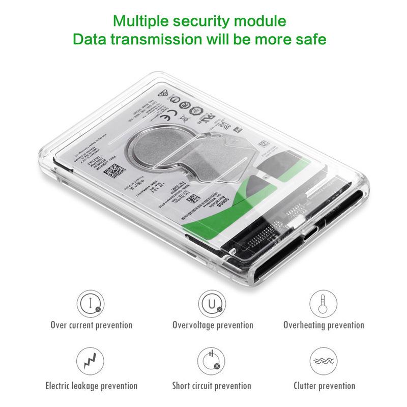 OULLX Type C USB3.0 2.5inch HDD Case Transparent SATA Adapter Hard Drive Enclosure for SSD Disk Box HD External HDD Enclosure