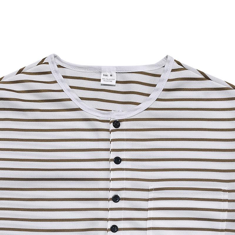 Spring Autumn Fashion Long Sleeve Men's T-shirts Button Henry Collar T Shirt For Men Vintage Striped Tees Tops
