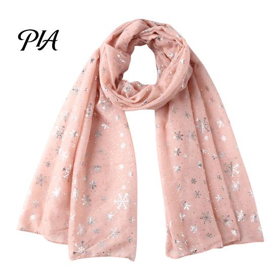 Soft Fabric Winter Gift Glitter Sparkly Foil Snowflake Print Scarf for Women, Christmas Warm Fashionable Neckwear Theme Shawl Wrap, Fall Lightweight
