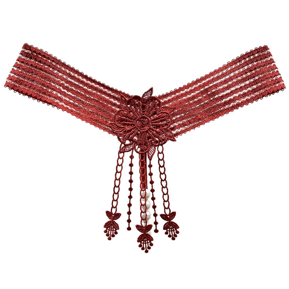 European and American Sex Panties Women Rub Yin Pearl A Thread Bed Tease Hot Perspective Embroidered Thong Women