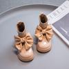Новые сапоги-носки для девочек, элегантные милые детские короткие ботинки с большим галстуком-бабочкой, лакированная кожа, зима 26–36, модная детская обувь на корабле