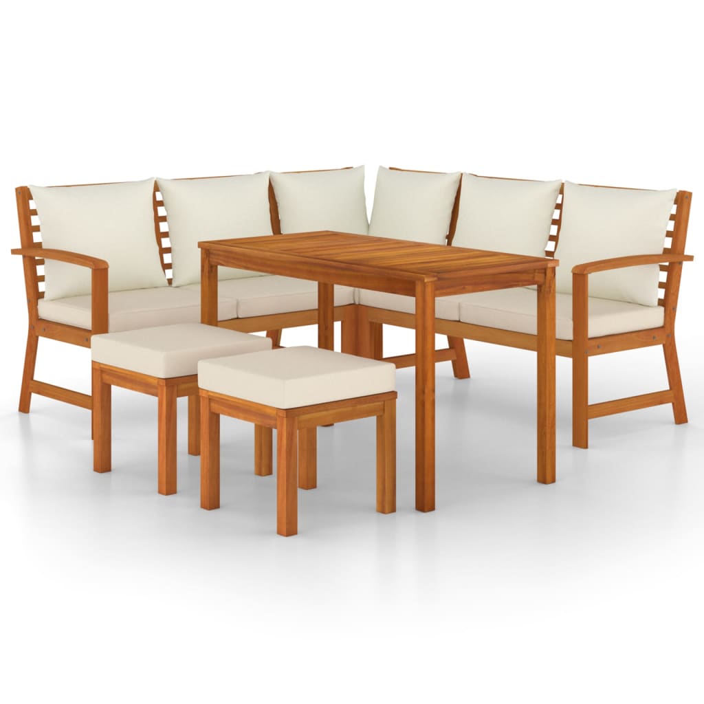 6 Piece Garden Dining Set with Cushions Solid Acacia Wood