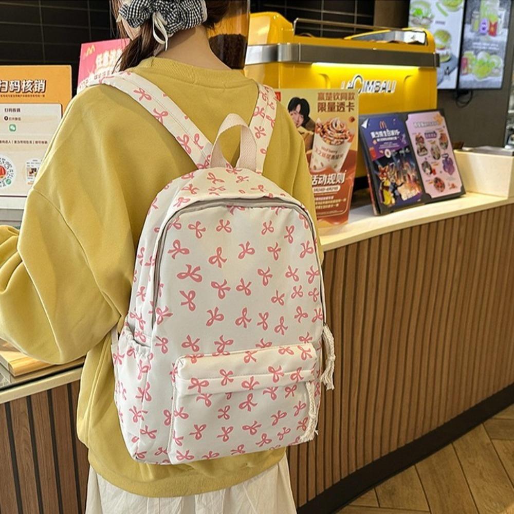 Nylon Students School Bag Lightweight Teenagers Shoulder Bag Simple Bow Backpack Students