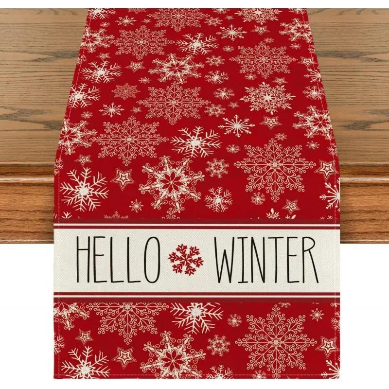 Рождественская скатерть-дорожка С Рождеством украшения для дома 2024 Рождественский флаг на стол Чехол Navidad Noel Подарок Новогодняя скатерть