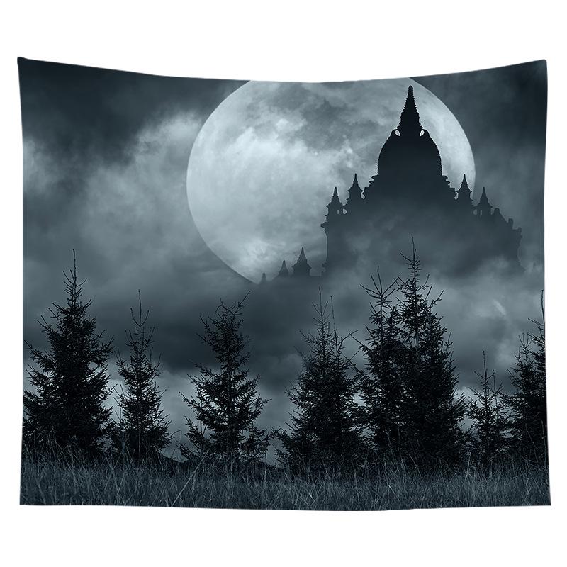 Halloween Tapestry Night Castle Graveyard Tapestry Hippie Tapestry Wall Hanging Bedroom Dorm Living Room Home Decor Tapestry