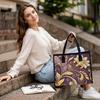 Elegant Purple Golden Floral Pattern Women's Casual Tote Bag for Daily Shopping Travel Commuting Use