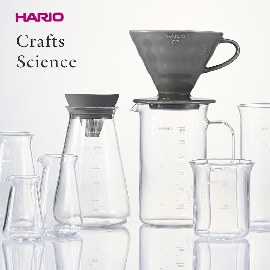 Hario Conical SAKE Pitcher Crafts Science Practical Capacity 200ml Beaker Server with Measuring Memory Transparent Heat Resistant Glass Made In Japan