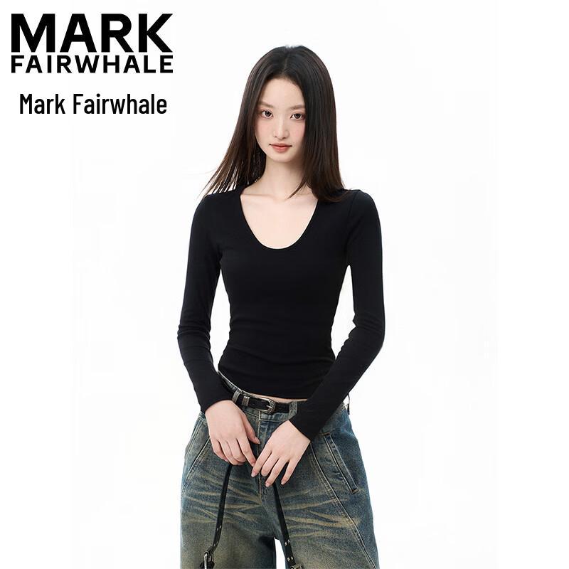 Mark Fairwhale Женская футболка с U-образным вырезом, длинным рукавом и облегающего кроя