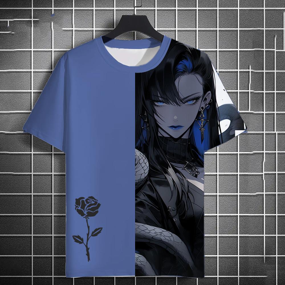 Летние аниме-футболки с принтом роз для девочек в стиле 3D, уличная одежда для мужчин, модные футболки большого размера с коротким рукавом и круглым вырезом, футболки, топы, одежда