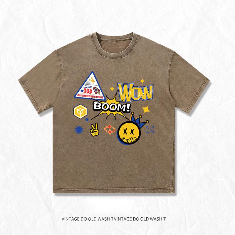 Summer Retro Washed Cotton Short Sleeve T-Shirt Men Women Streetwear Hip Hop Breathable Tops Tee