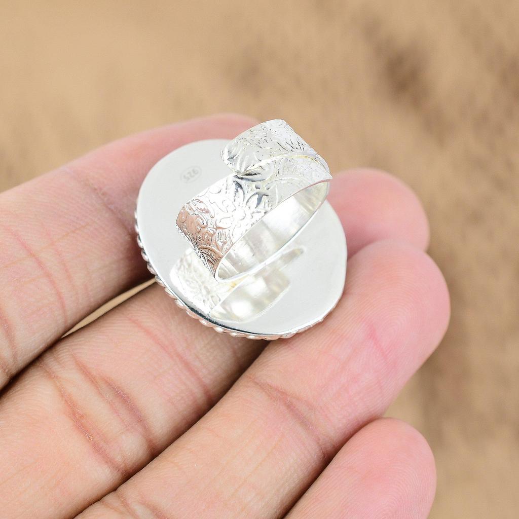 Круглый Ларимар Драгоценный камень Стерлинговое серебро Модное Кольцо на День рождения Новое Кольцо Обещания Ювелирные изделия