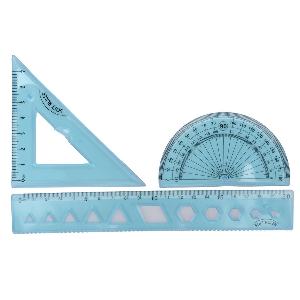 Набор линеек из четырех частей, мягкий пластик, прозрачный синий, инструменты для измерения длины угла с волнистой линией для Ki