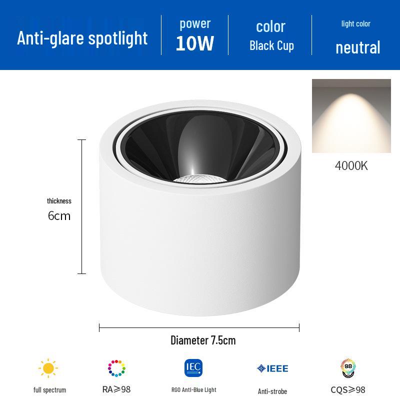 Ultra-Thin Adjustable Angle Anti-Glare Bullseye Spotlight for Living Room Ceiling