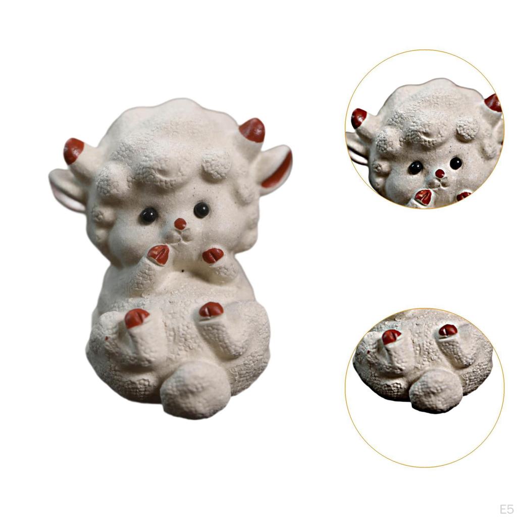 Purple Clay Tea Pet Small Sheep Statue Decoration Gift Miniature Figurine for