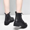 Женские ботинки зимние новые на толстой подошве кожаные ботинки черные из первого слоя коровьей кожи на шнуровке короткие ботинки повседневные ботинки на платформе