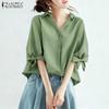 Women Summer V-Neck Loose Casual Half Sleeve Blouse