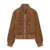 Womens Knit Collar Spliced Suede Jacket 2026 Fall Streetwear Casual Coat W027 1334