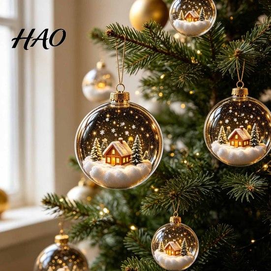 Warm Light Seasonal Ornaments Glowing Clear Christmas Ball Ornament, Up Story Decoration with LED Unique Holiday Souvenirs Light, Mini Scene Xmas Tree