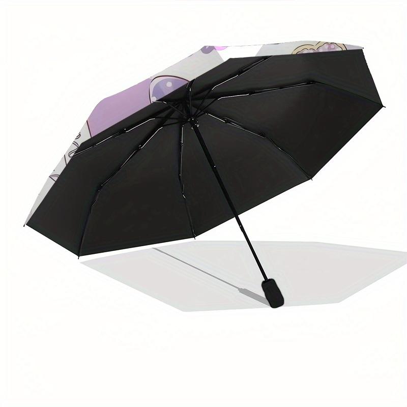 Kuromi,Sanrio Automatic Folding Umbrella-Simple 8-Rib Design, Bright Cartoon Pattern, Durable Iron Frame, Suitable For Travel, Outdoor, Beac