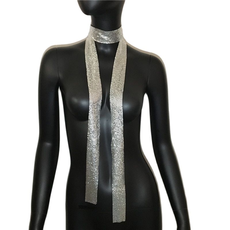 Fashion Metal Sequined Scarf Women Holographic Simple Design Patchwork Cover Up Scarf Party Night Club Chic Jewelry Accessories