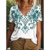 2025 Ethnic Women's T-Shirt Vintage Graphics Fashion Short Sleeved V-Neck Regular Tops Daily Print Tee Summer Casual Tops