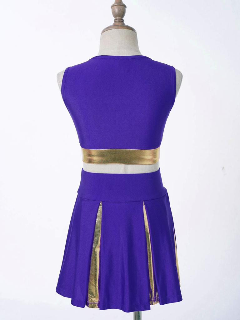 Топ без рукавов с буквенным принтом, плиссированная юбка и цветочный шар, детский комплект одежды для черлидинга в стиле пэчворк для девочек