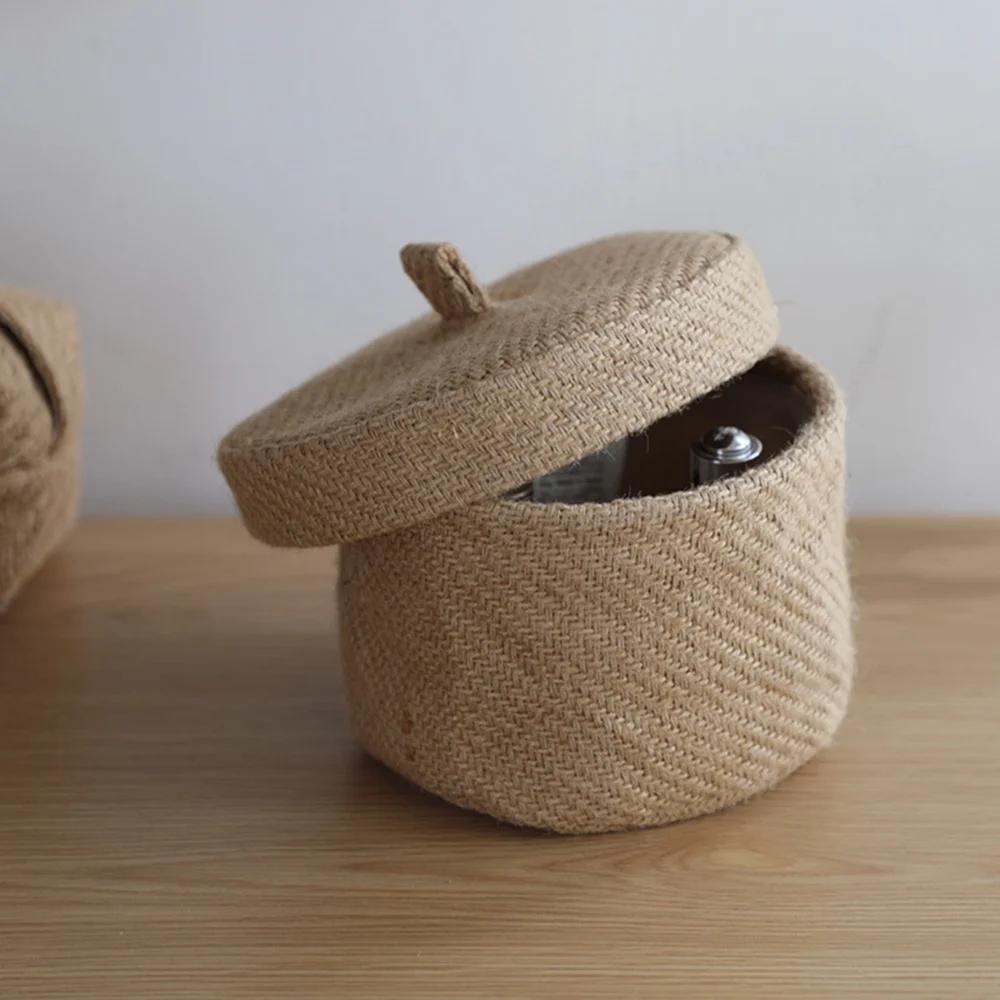 Weaving Snack Storage Box Jute Sundries Storage Baskets With Lids Wardrobe Table Round Gift Box Wicker Seagrass Flower Pot