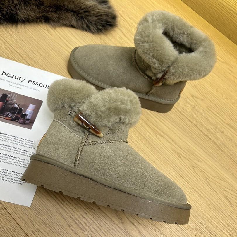 Меховые интегрированные зимние ботинки женские короткие ботинки на толстой подошве с роговой пряжкой женские ботинки осень и зима бархатные теплые хлопковые ботинки натуральная кожа хлопок