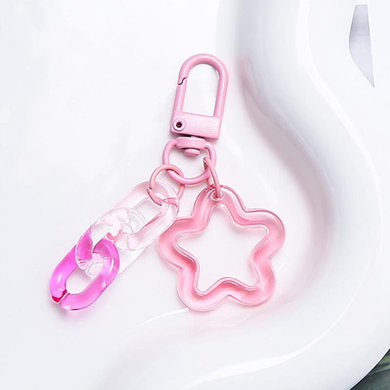 Metal Open Ring Keyrings Colorful Resin Five-Pointed Star Bell Pendant Keychain For Women Girl Car Hanging Trinket Key Holder
