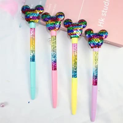 MINISO 4 шт. Гелевая ручка с блестками и зыбучим песком Микки Маус, мультяшная, 0,5 мм, креативная черная шариковая ручка для письма, офисные и школьные принадлежности