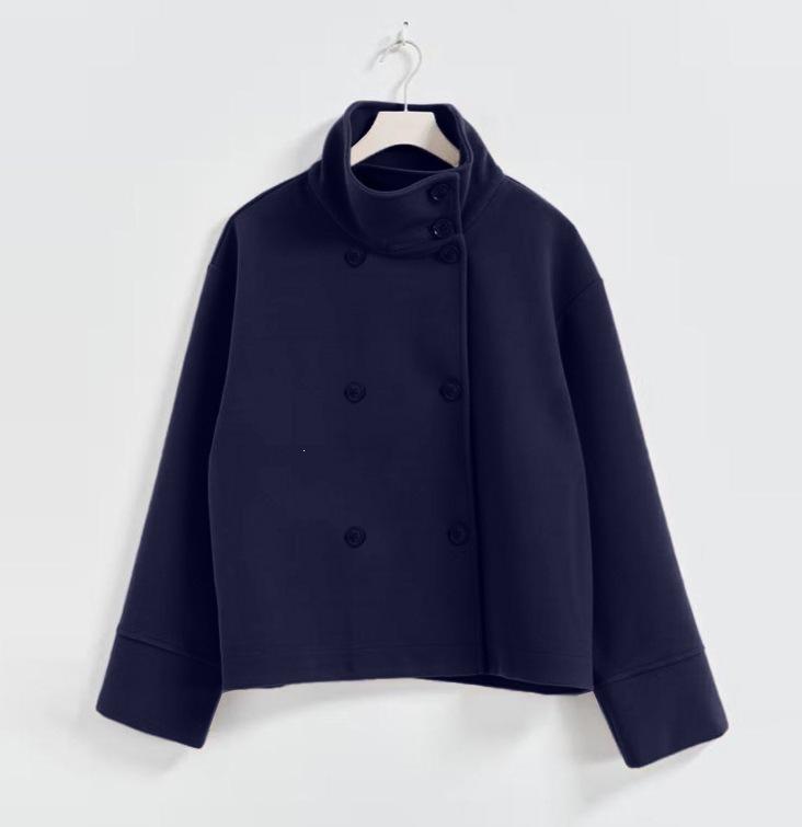 European and American autumn and winter new women's clothing temperament elegant stand-up collar button long-sleeved woolen jacket
