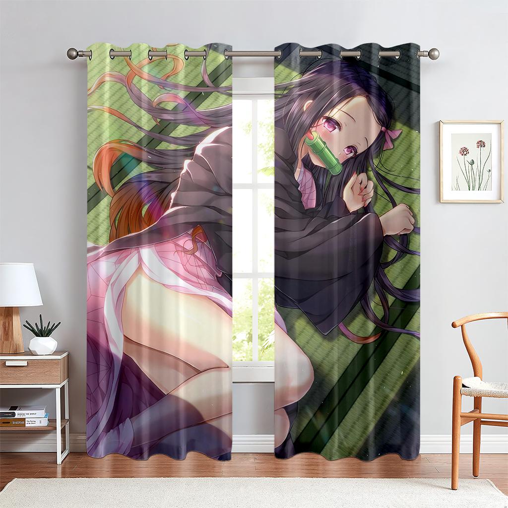 2 шт. японские - кровавые аниме узоры печатные шторы, анимированные мультфильмы, кармашки для детской комнаты декоративные шторы