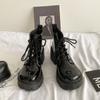 Обувь Ботильоны на платформе Ботинки на шнуровке Короткие армейские туфли для женщин Черные женские ботильоны со шнурками в стиле панк Массивные байкерские ботинки Распродажа