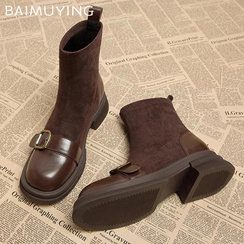 Зимние массивные женские ботильоны из замши на среднем каблуке, дизайнерская обувь, тренд 2025, модные новые мотоботы, туфли-лодочки, готические ботинки для женщин