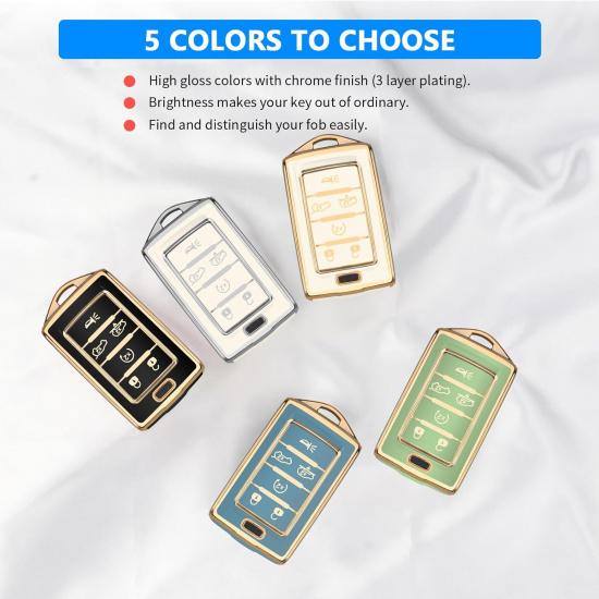 QBUC For Jeep 6 Buttons Key Fob Cover, Key Fob Case With Keychain For Jeep -2024 Cherokee Grand Cherokee Wagoneer Grand Wagoneer Compass Renegade