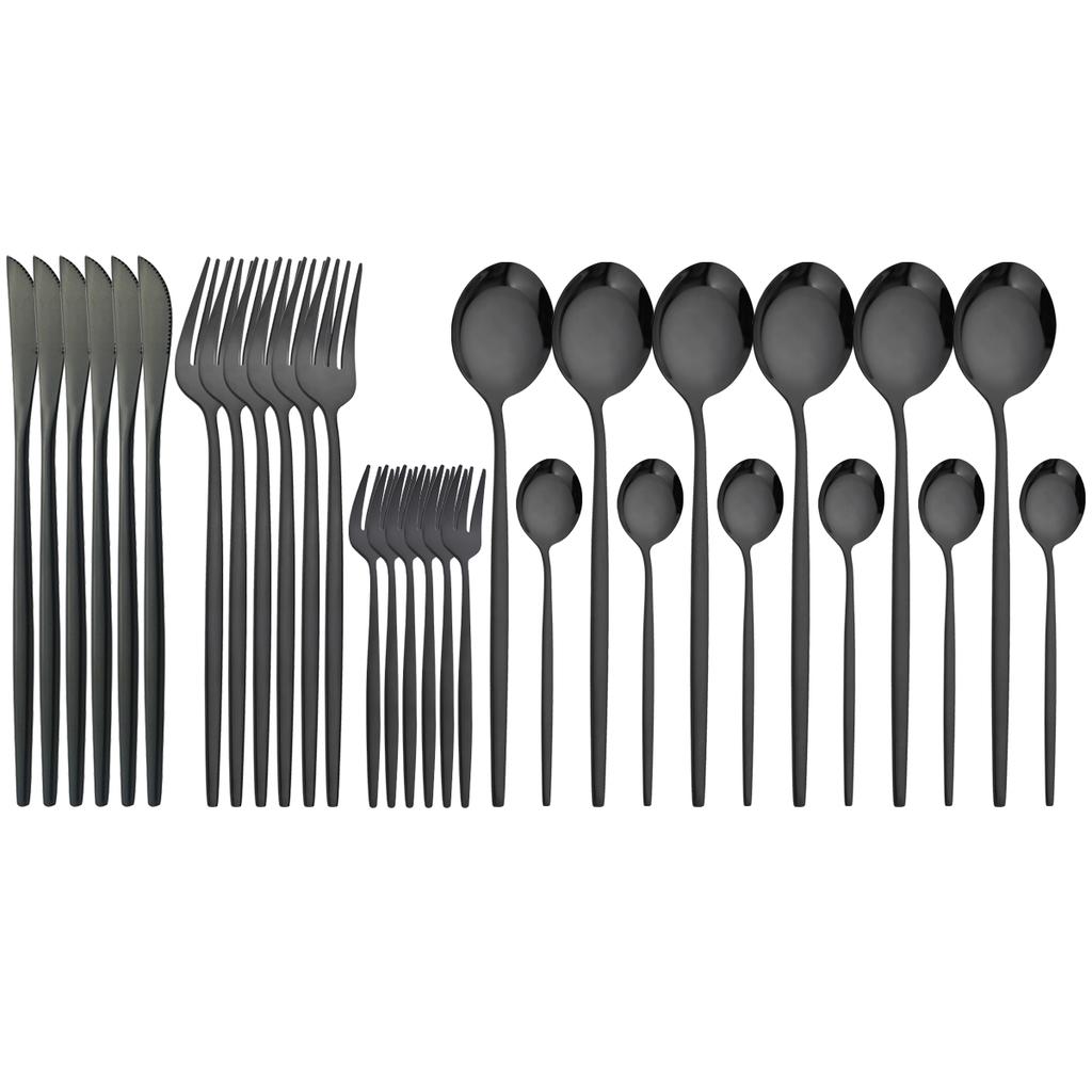 30Pcs Red Gold Dinnerware Set Western Stainless Steel Cutlery Knife Cake Forks Tea Spoon Flatware Silverware Kitchen Tableware